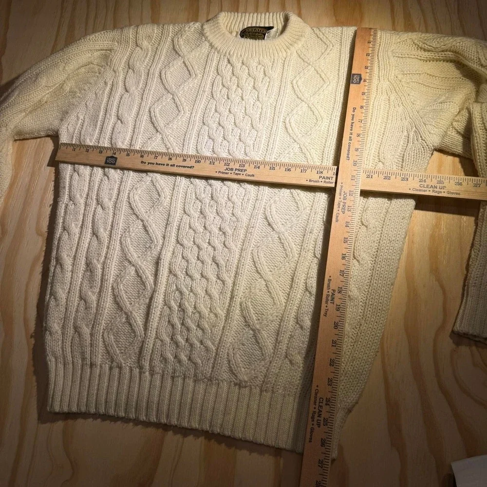 Vintage 80s 90s Sweater Emporium thick sweater cream cable knit sweater